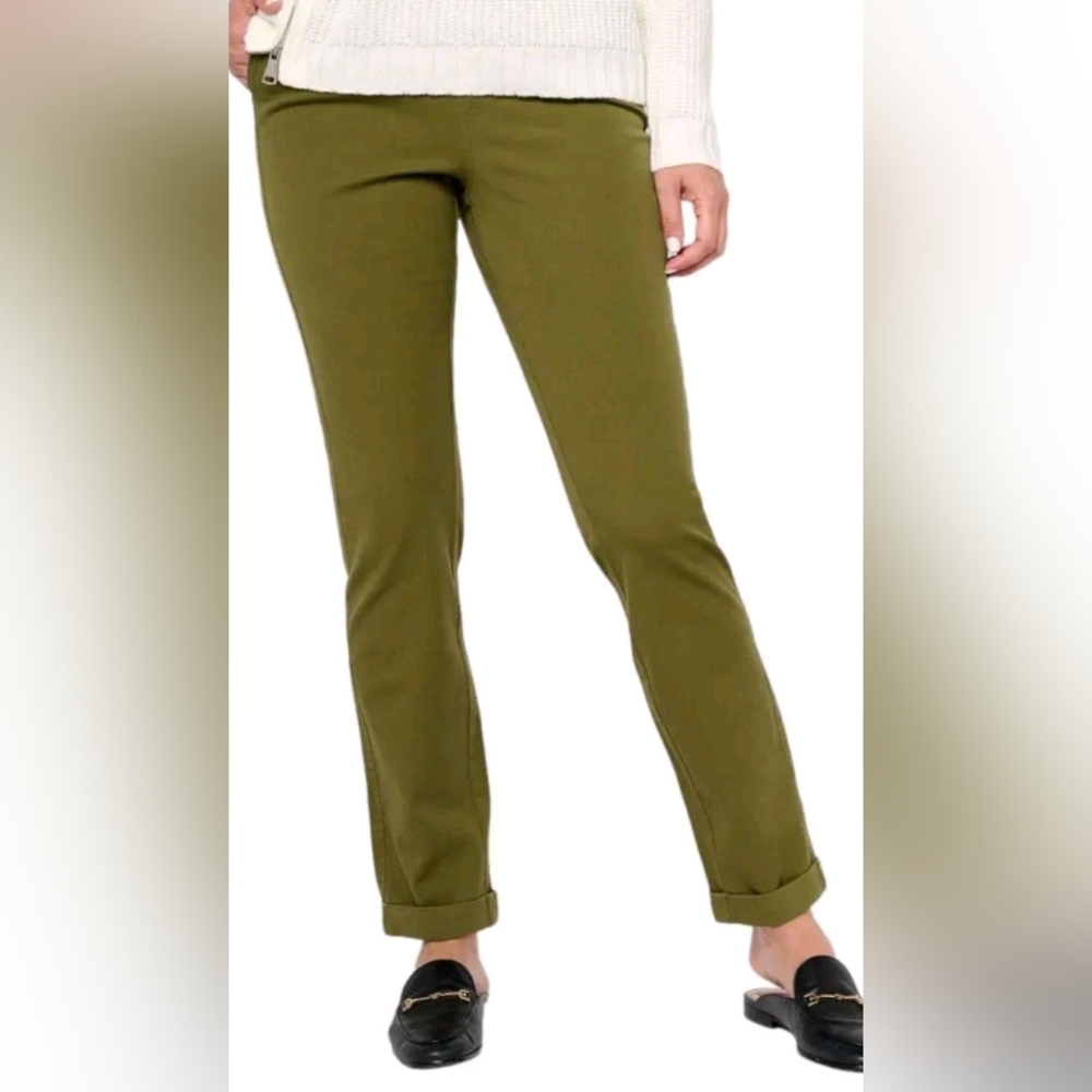 AnyBody Women's Pull-On All-Stretch Twill Pant w/ Pockets Olive Size XXS New